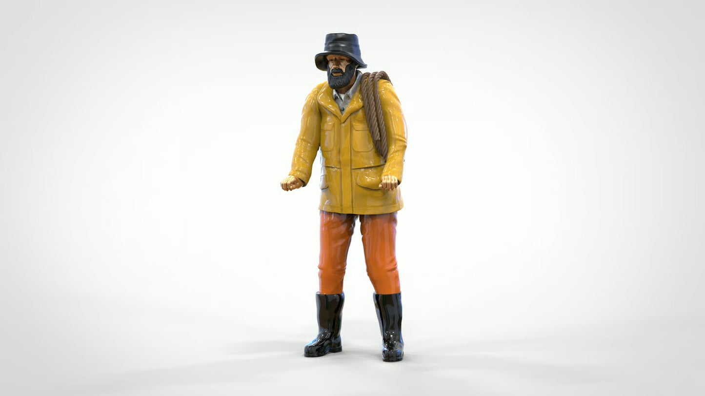 Diorama Modellbau Produktfoto 0: Seemann mit Seil – Figur in Regenjacke und Gummistiefel (Ref. Nr. 445)