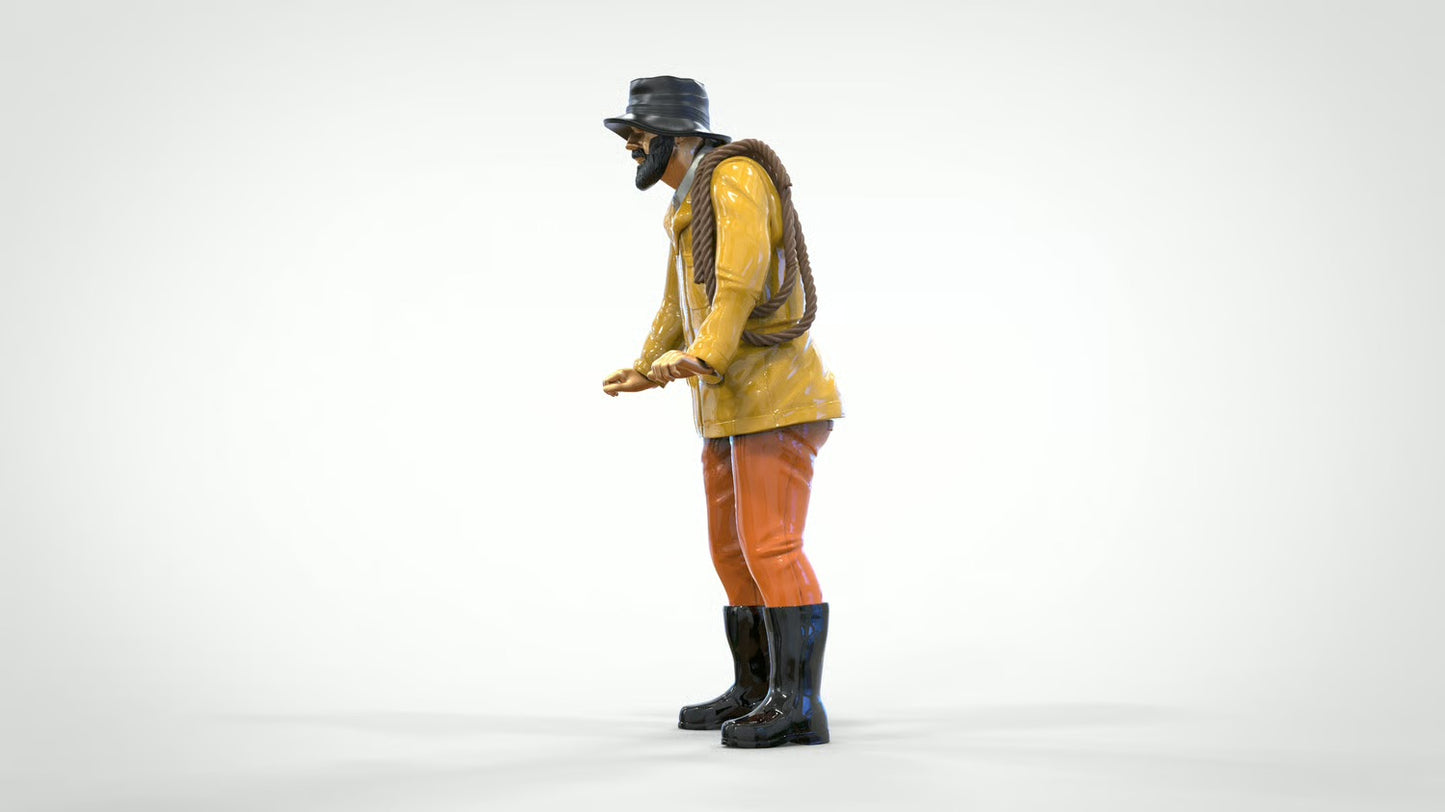 Diorama Modellbau Produktfoto 0: Seemann mit Seil – Figur in Regenjacke und Gummistiefel (Ref. Nr. 445)