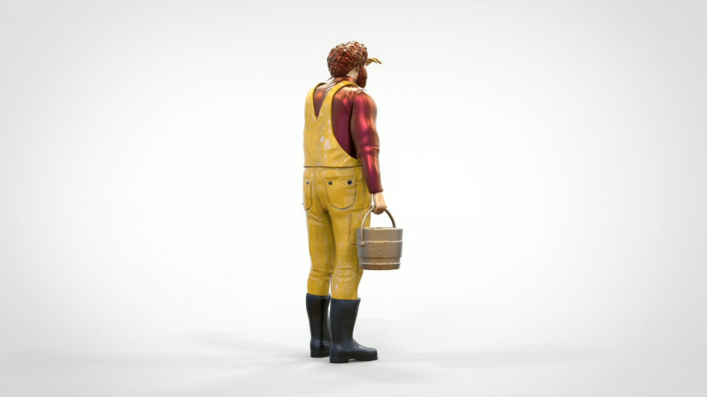 Diorama Modellbau Produktfoto 0: Fischer mit Eimer – Figur in Ölzeug und Gummistiefel (Ref. Nr. 444)