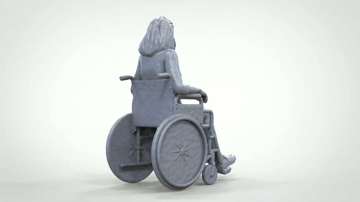 Diorama Modellbau Produktfoto 0: Frau im Rollstuhl – Figur in Alltagskleidung mit langen Haaren (Ref. Nr. 451)