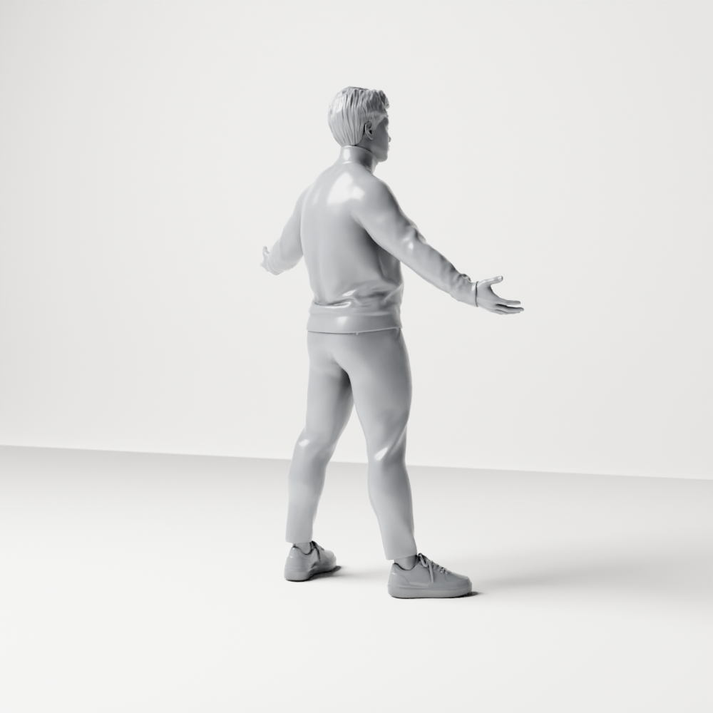 Diorama Modellbau Produktfoto 8: Stehende Figur: Präsentierender Mann mit Rollkragenpullover und offenen Armen (a190)