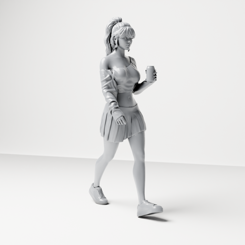 Foto de producto de maqueta para diorama 8: Figura caminando: deportista/mujer joven con vaso de bebida y ropa informal (a213)