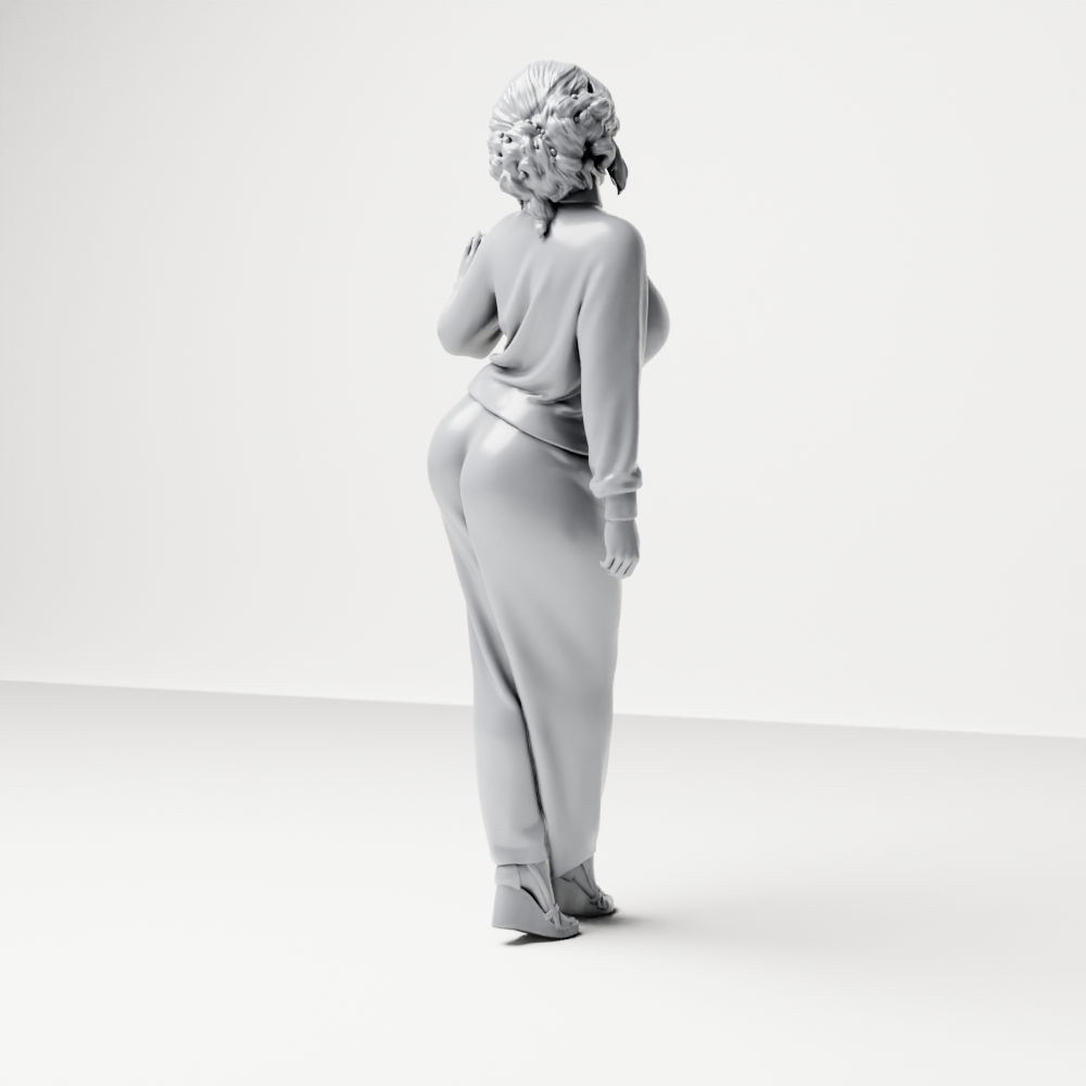 Diorama Modellbau Produktfoto 8: Stehende Figur: Frau mit Rollkragenpullover, weiter Hose & Plateauschuhen (a176)