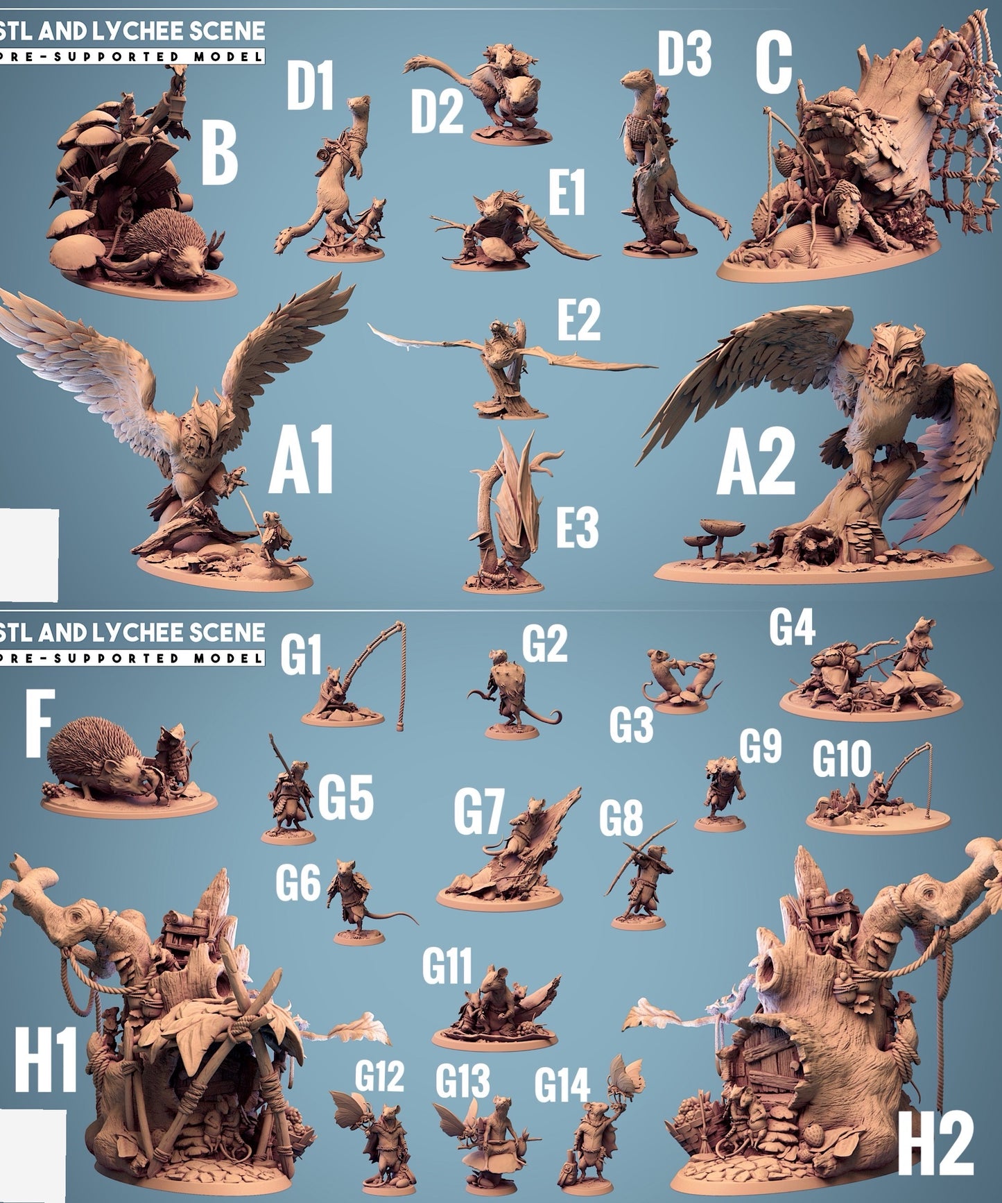 Imagen del producto 4 de 4: Miniatura de Tabletop: Druida/Shamán de Mausfolk/Mousefolk, Domador de Bestias con Mensajero Polilla como Familiar, Capa y Equipamiento en Base (23_11_G12)