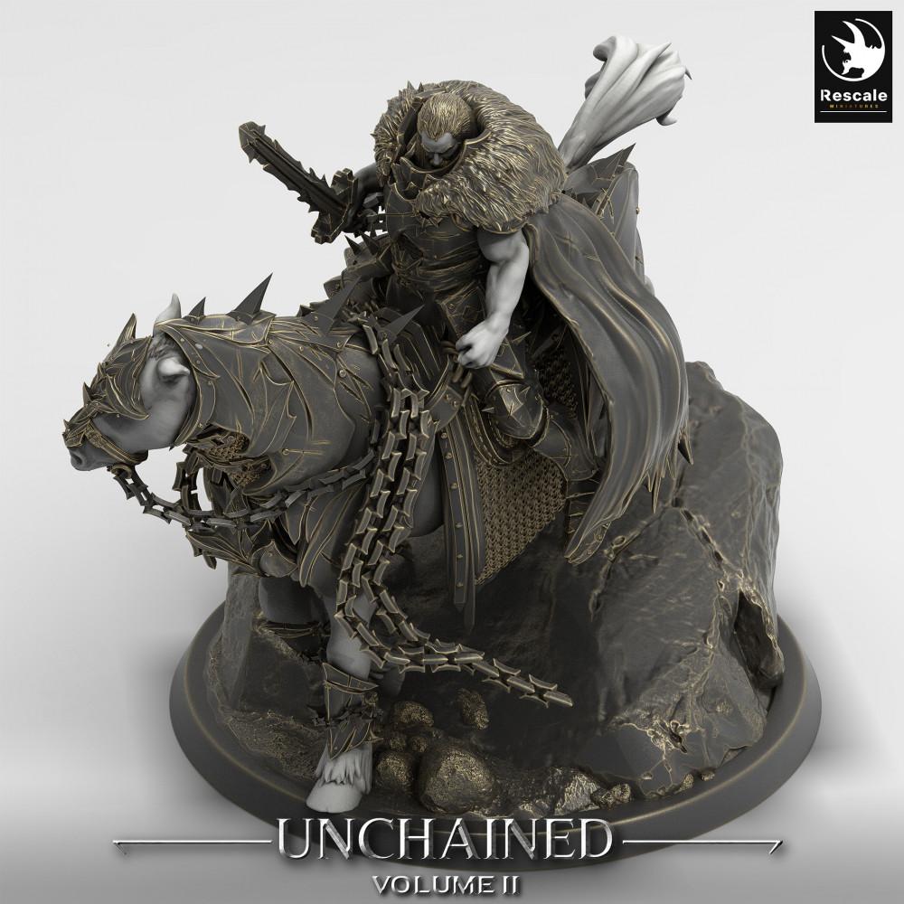 Foto del producto Tabletop 28mm Lord of the Print (LotP) 0: Miniatura de Tabletop: Caballero Oscuro / Death Knight en corcel acorazado - figura de jinete con espada de dos manos y arma de cadena, líder de la caballería oscura (24_05_M)