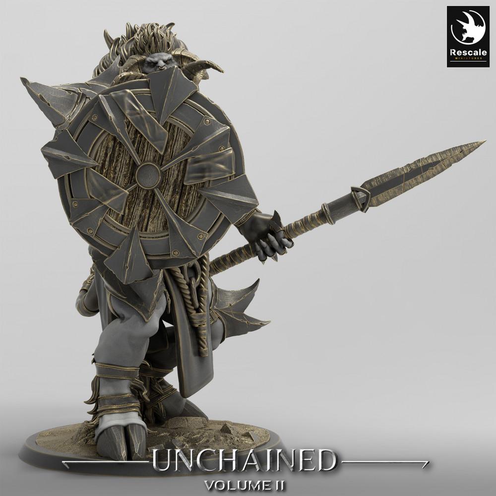 Foto del producto Tabletop 28mm Lord of the Print (LotP) 0: Figura de fantasía: Guardián Minotauro, portador de lanza con escudo redondo, guerrero bestia - Guardián Minotauro (24_05_G2)