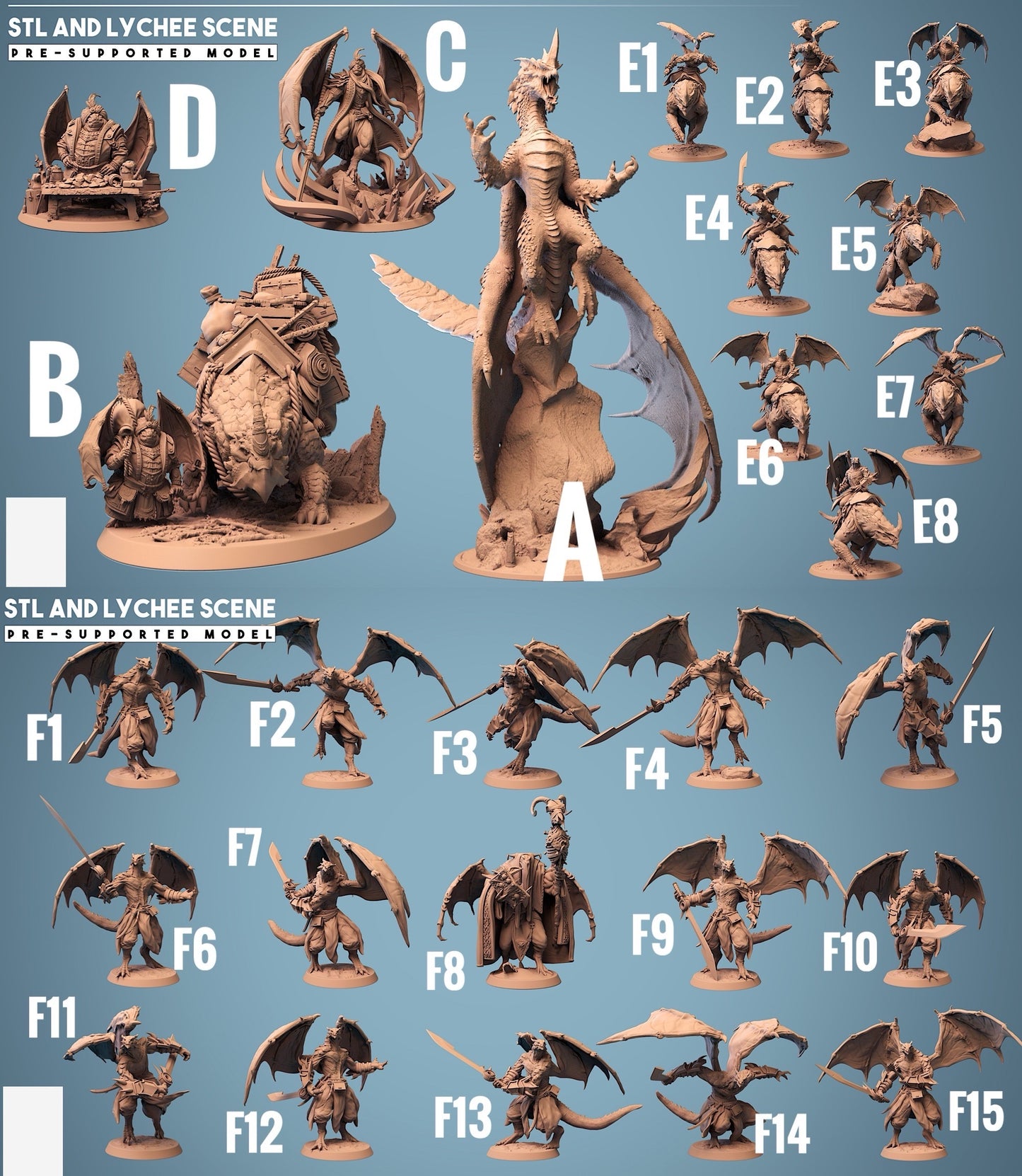 Imagen del producto 6 de 6: Miniatura de Tabletop: Jinete de lagarto dragón, señor de la guerra alado con espada curva - Guerrero dragón, caballero demoníaco, líder para Wargaming (23_09_E3)