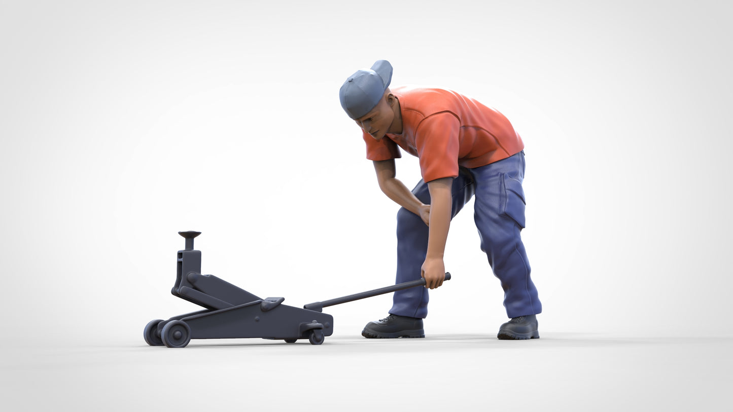 Foto del producto Diorama y modelo de figura en miniatura: Mecánico con gato hidráulico