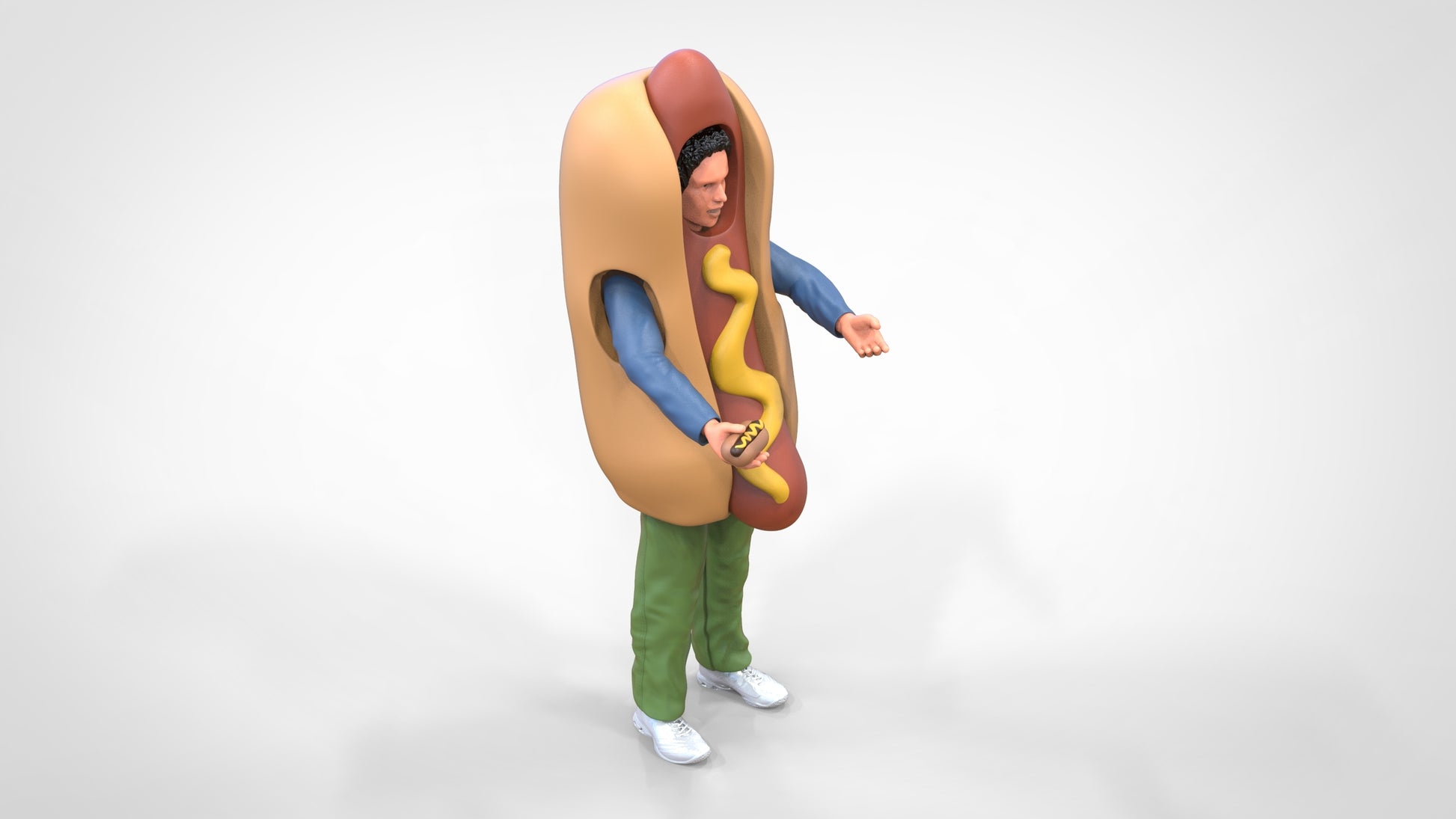 Foto del producto Diorama y modelismo figura en miniatura: vendedor de hot dogs con disfraz de hot dog