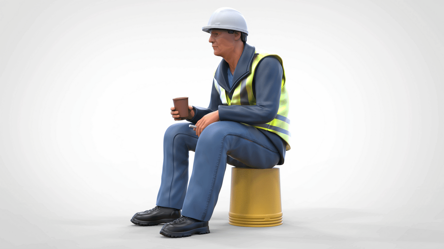 Foto del producto Diorama y modelo de figura en miniatura: trabajador sentado en un cubo