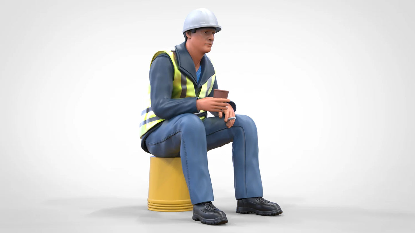 Foto del producto Diorama y modelo de figura en miniatura: trabajador sentado en un cubo