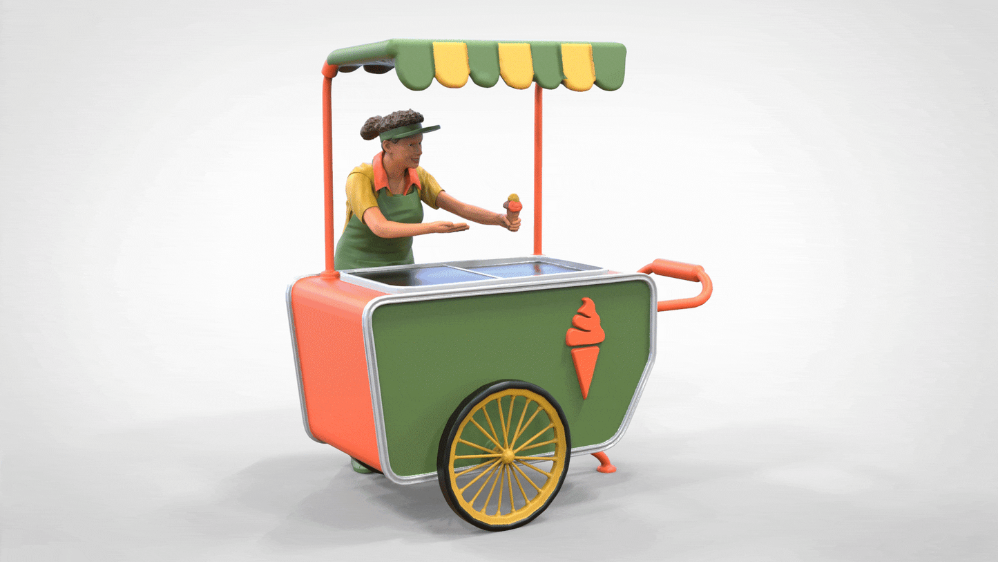 Foto del producto Diorama y modelismo figura en miniatura: vendedora de helados con carrito