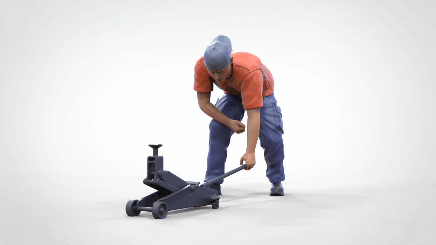 Foto del producto Diorama y modelo de figura en miniatura: Mecánico con gato hidráulico
