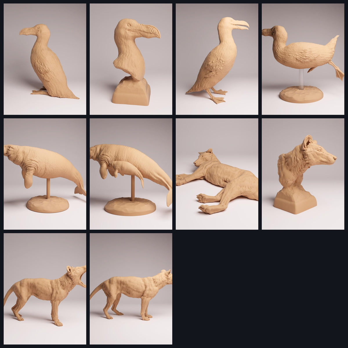 Collage con figuras de animales de Animal Den Miniatures: Recently Extinct, lanzamiento 26_04.
