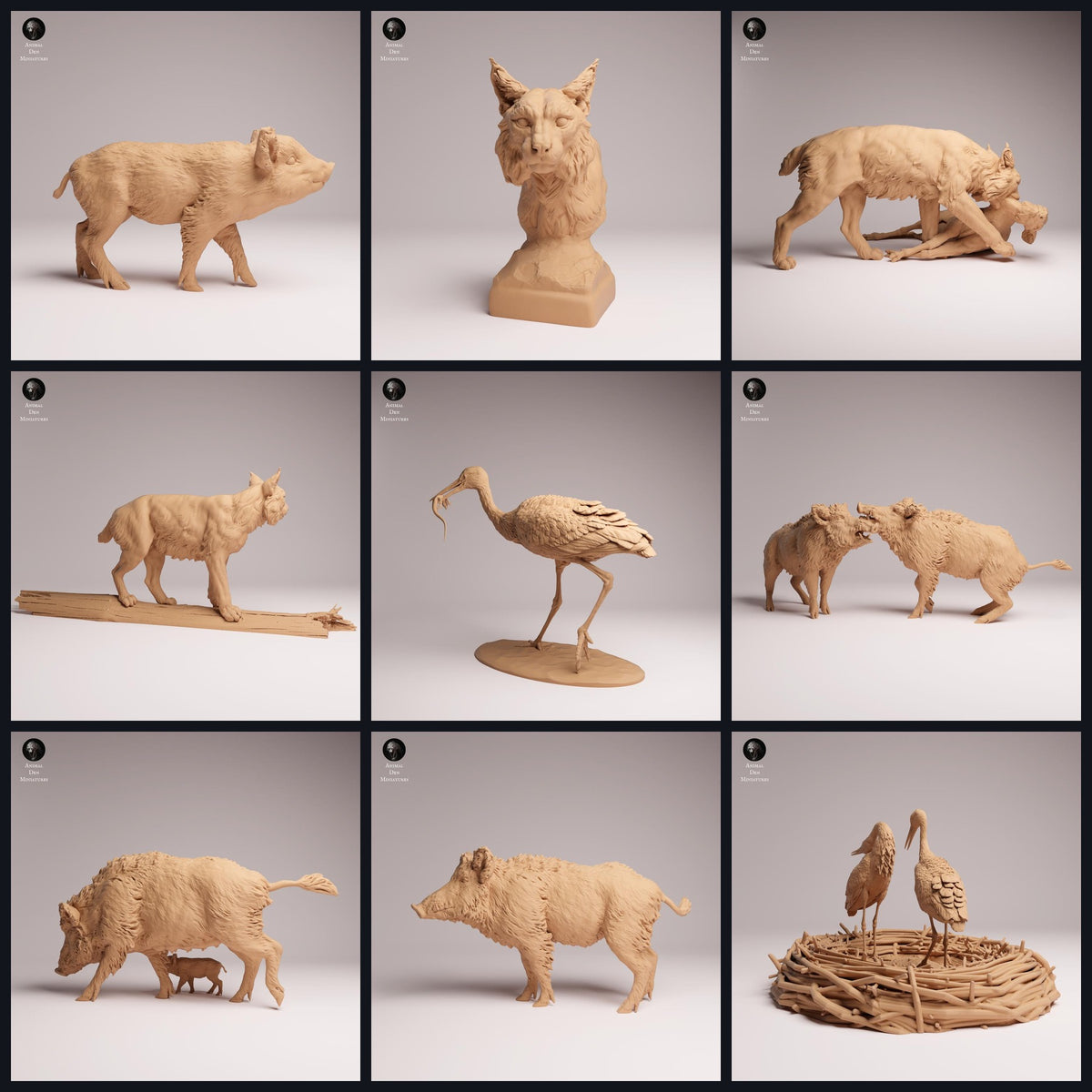 Collage de figuras de animales de Animal Den Miniatures: European Wildlife, lanzamiento 26_07.