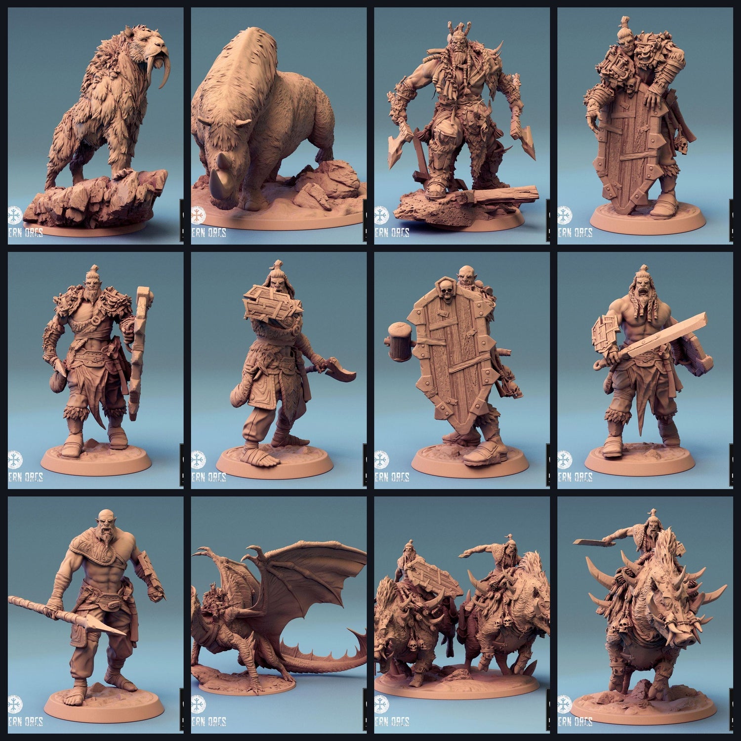 Esta imagen es la imagen de categoría para el lanzamiento 24_04: Northern Orcs - Orco Guerrero, Jinete de Bestias y Monstruos