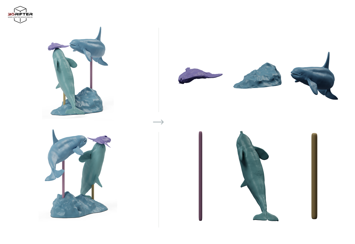 Foto del producto, figura animal Animal Den Miniatures 2: Figura de animal marino: pez luna y orcas (26_09_07)