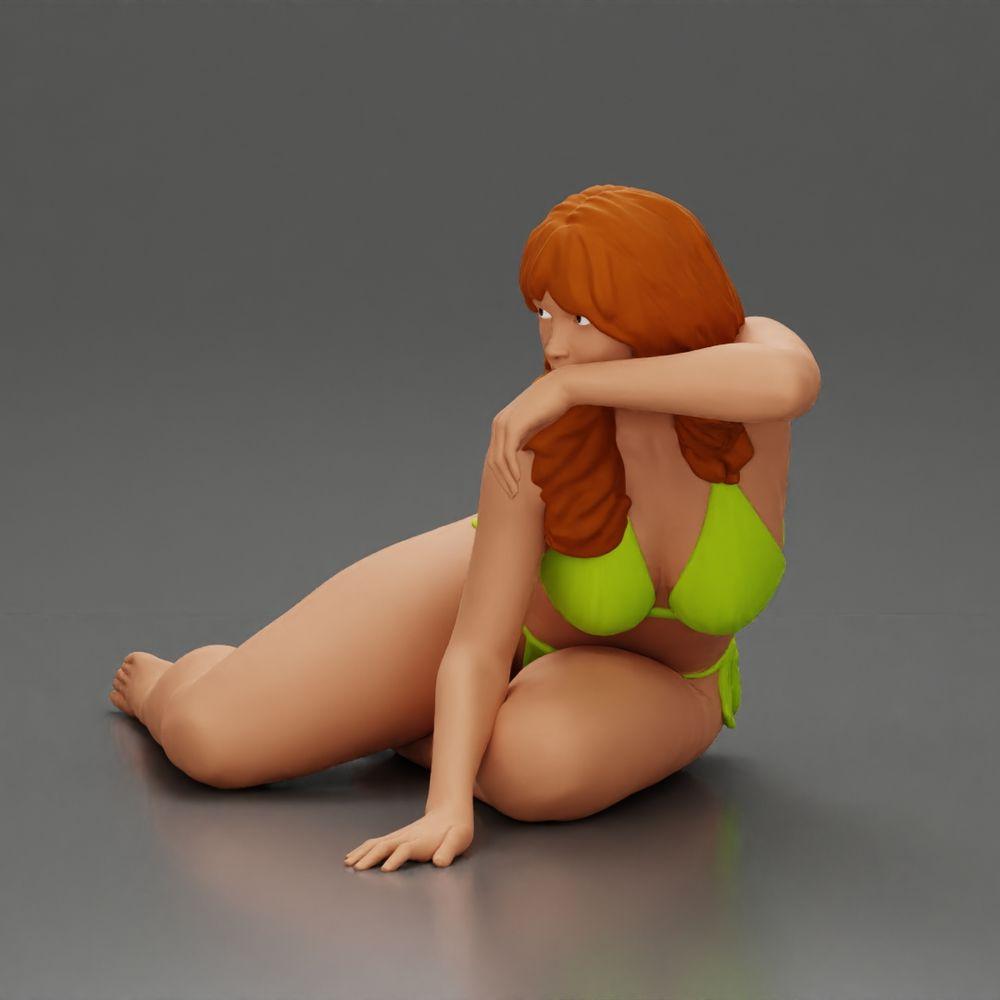 Diorama modelismo foto de producto 5: figura en miniatura: mujer acostada en bikini, medio apoyada en la playa (Ref Nr. A106)