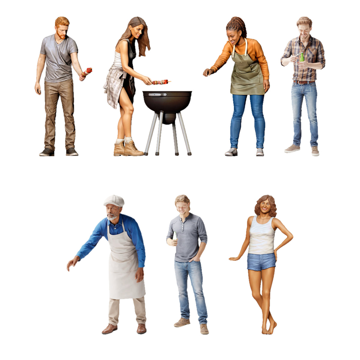 Produktbild S141 0: Diorama Figuren-Set: Garten-Grillparty mit Kugelgrill (Nr. S141) – 7 Figuren