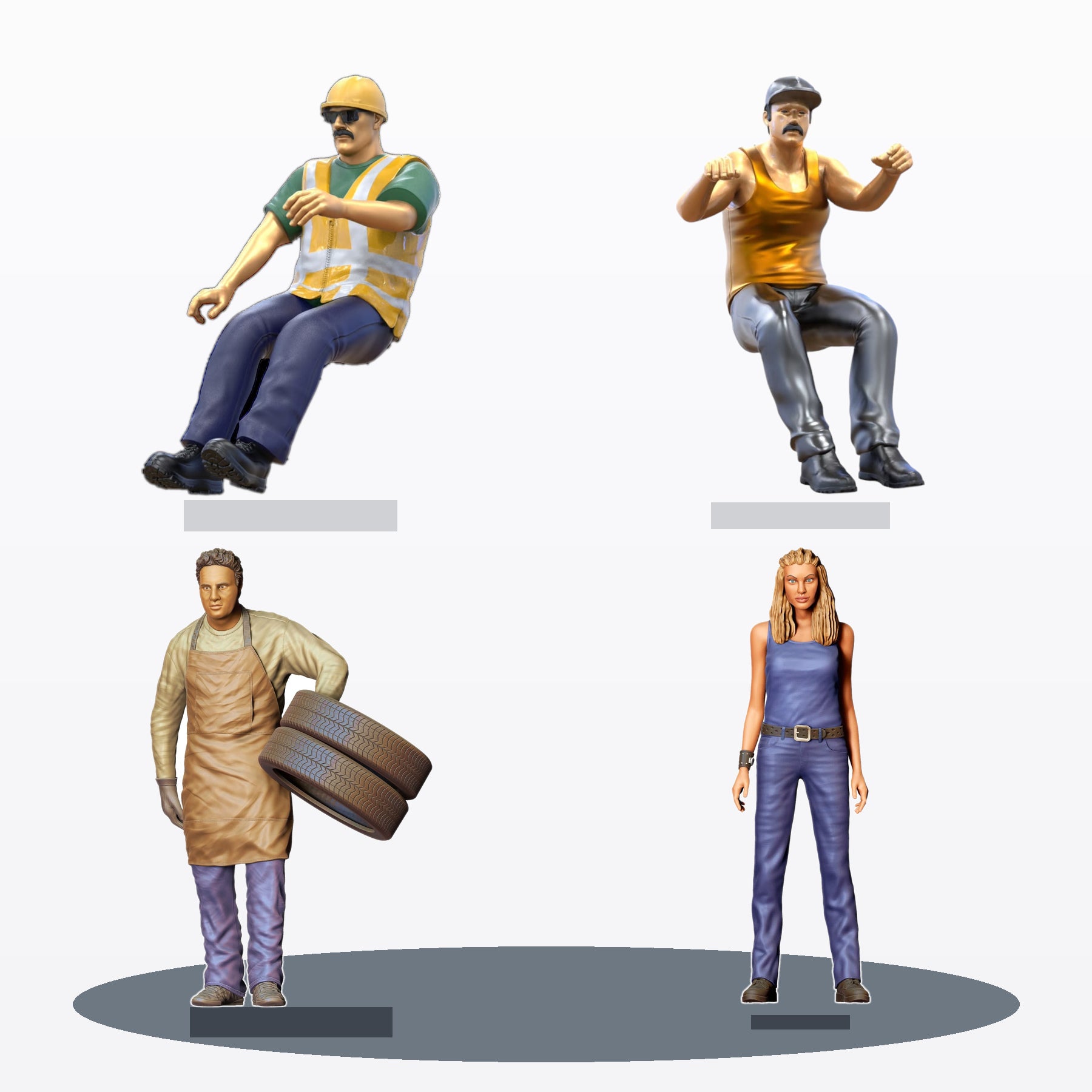 Diorama Modellbau Produktfoto 2: Diorama Figuren-Set: Werkstatt- und Fahrzeugteam (Nr. S128)