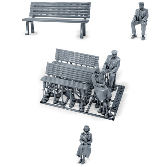 Foto de producto de modelismo para diorama 0: Set de figuras para diorama: pareja mayor con dos bancos de parque (h0_38)