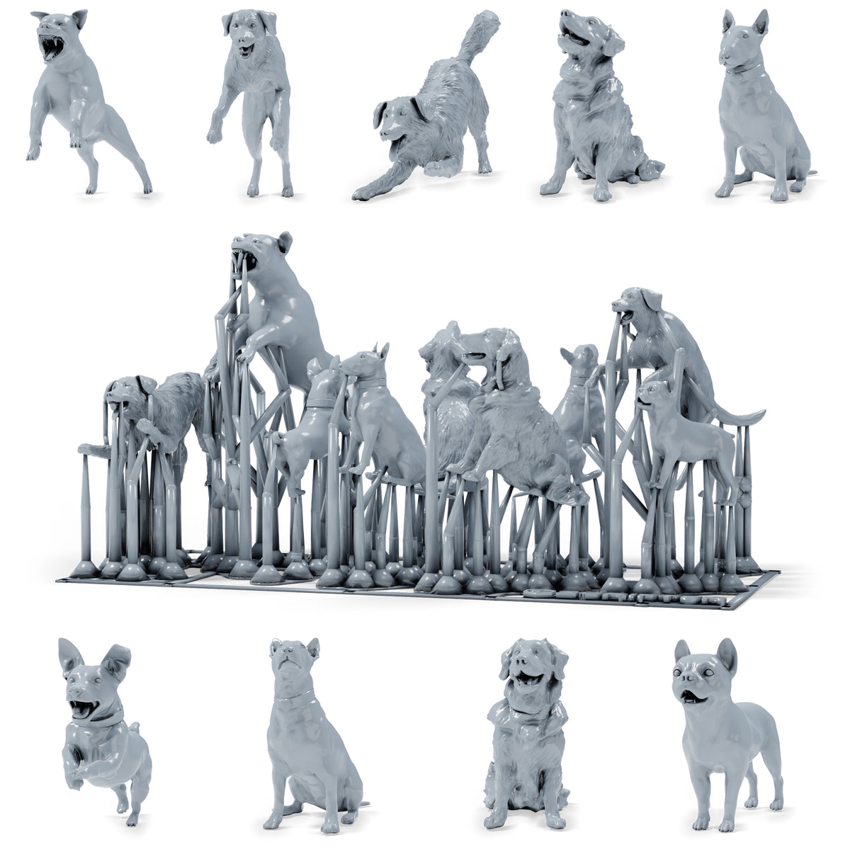 Foto de producto de modelismo de dioramas 0: miniaturas de perros para diorama: nueve perros de distintas razas y poses (h0_52)