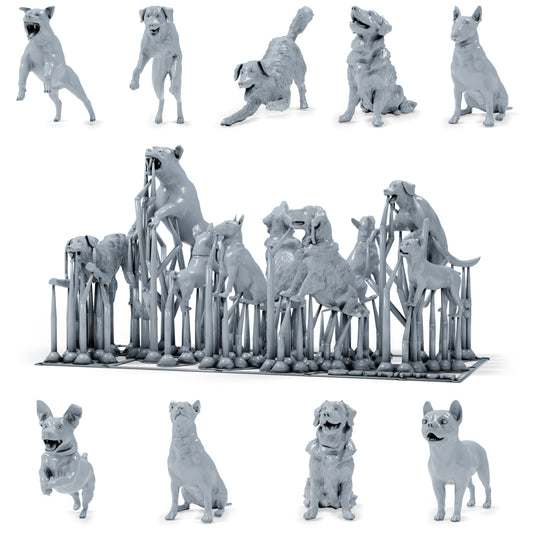 Foto de producto de modelismo de dioramas 0: miniaturas de perros para diorama: nueve perros de distintas razas y poses (h0_52)