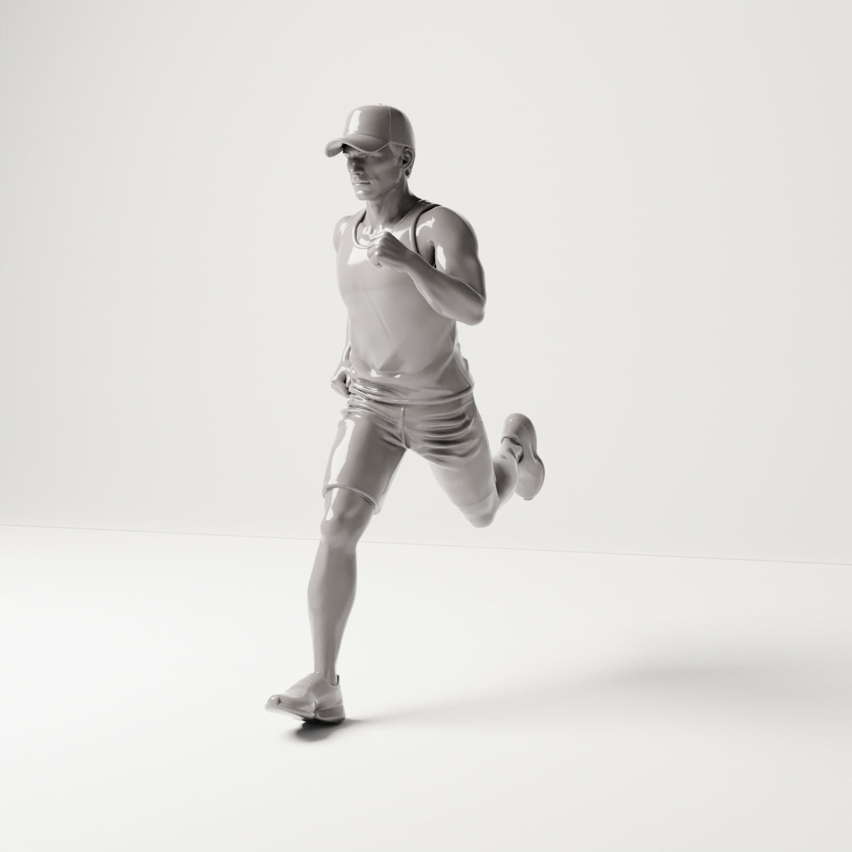 Laufende Figur: Mann mit Basecap, Tanktop, kurzen Hosen & Laufschuhen (B011) - Vorderansicht