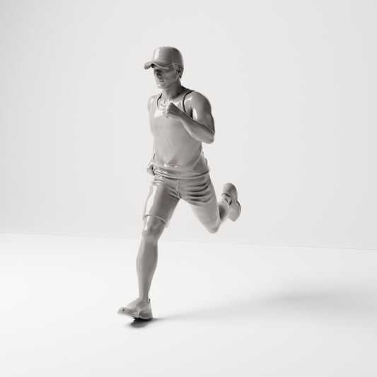 Laufende Figur: Mann mit Basecap, Tanktop, kurzen Hosen & Laufschuhen (B011) - Vorderansicht