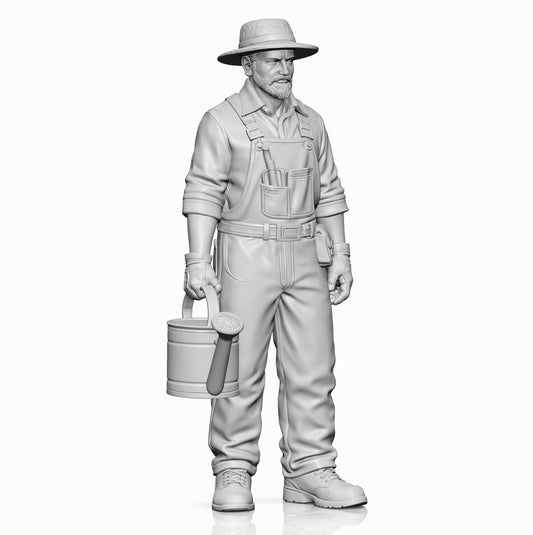 Diorama Modellbau Produktfoto 0: Stehende Figur: Gärtner in Latzhose mit Hut & Gießkanne (B015)