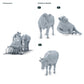 Foto de producto de modelismo de dioramas 1: miniatura para diorama de ganado: tres vacas en poses de pie, caminando y tumbada (h0_53)