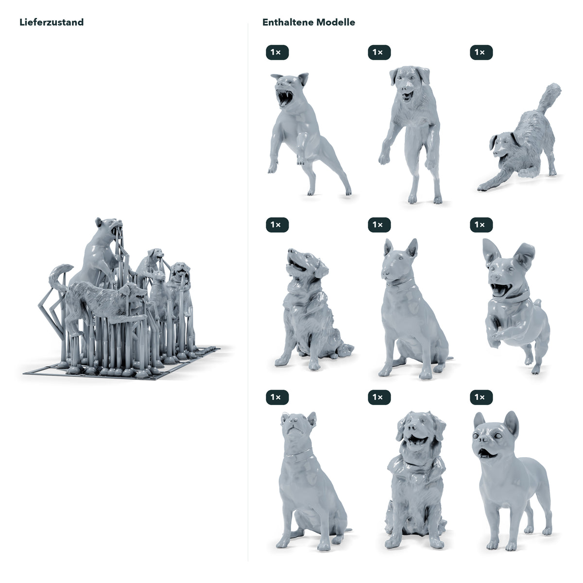 Foto de producto para modelismo de dioramas 1: miniaturas de perros para dioramas: nueve perros de distintas razas y poses (h0_52)