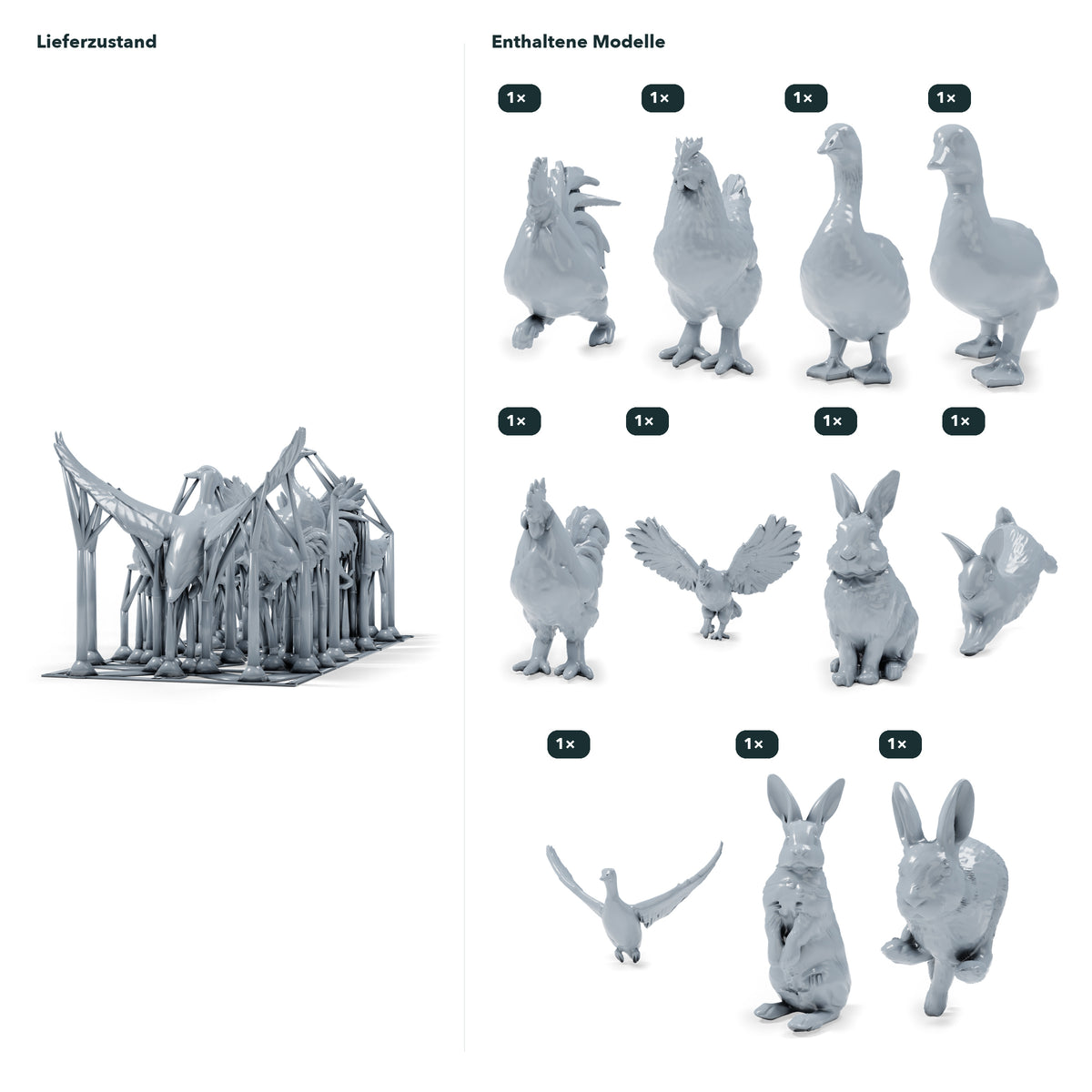 Foto de producto de modelismo de dioramas 1: miniaturas de animales de granja para diorama: gallinas, patos, ganso y conejos (h0_51)