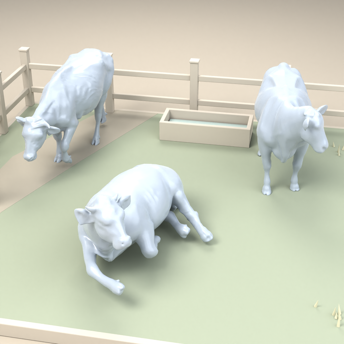 Foto de producto para modelismo de dioramas 2: miniaturas de ganado para diorama: tres vacas en poses de pie, caminando y tumbadas (h0_53)