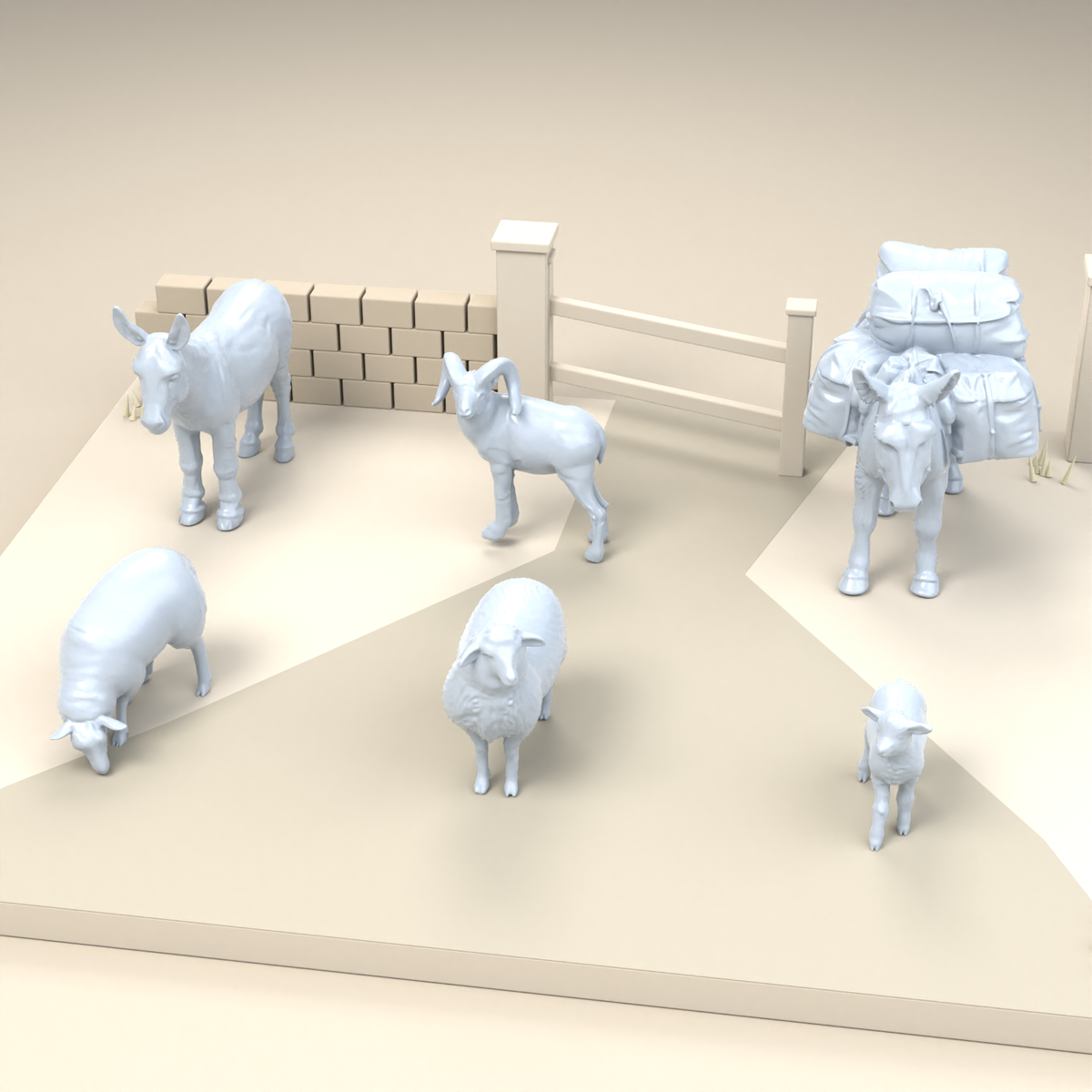 Foto de producto para modelismo de dioramas 2: miniaturas de animales de granja para dioramas: burros, ovejas, carneros y cordero (h0_55)