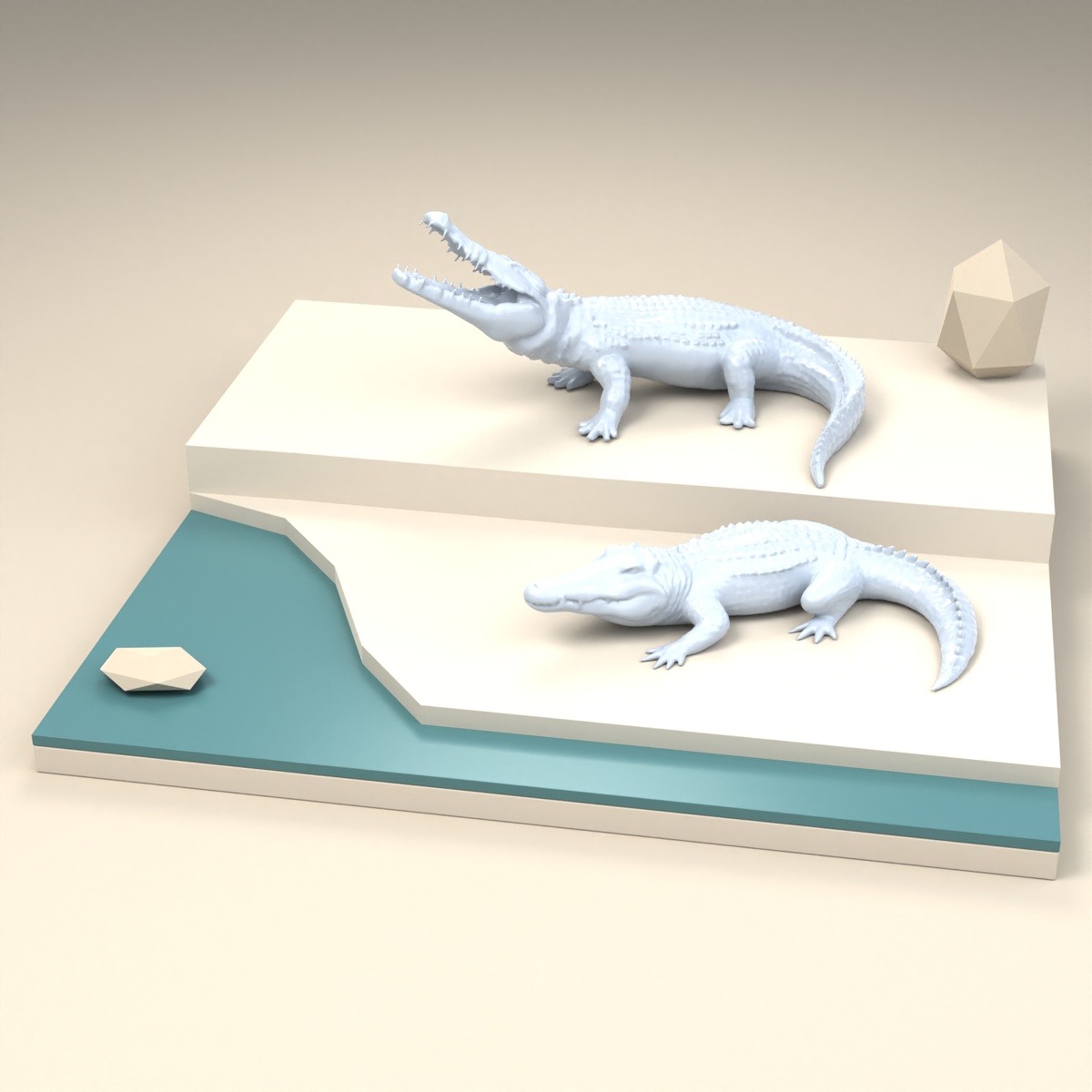 Foto de producto de modelismo de dioramas 2: miniatura para diorama de reptiles: dos cocodrilos en distintas poses (h0_49)