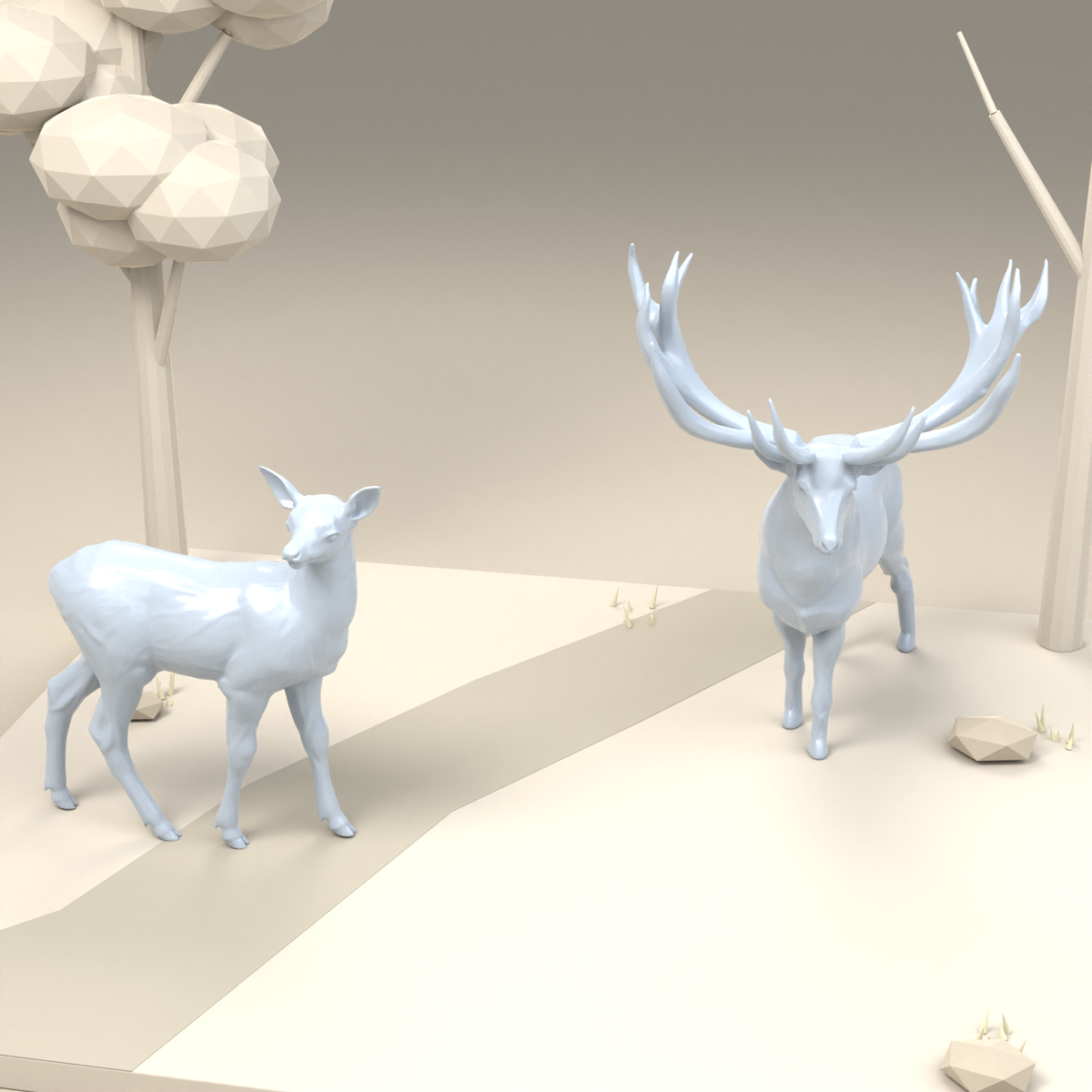 Foto de producto de maqueta de diorama 2: miniatura de diorama de fauna salvaje: ciervo y cierva (h0_47)