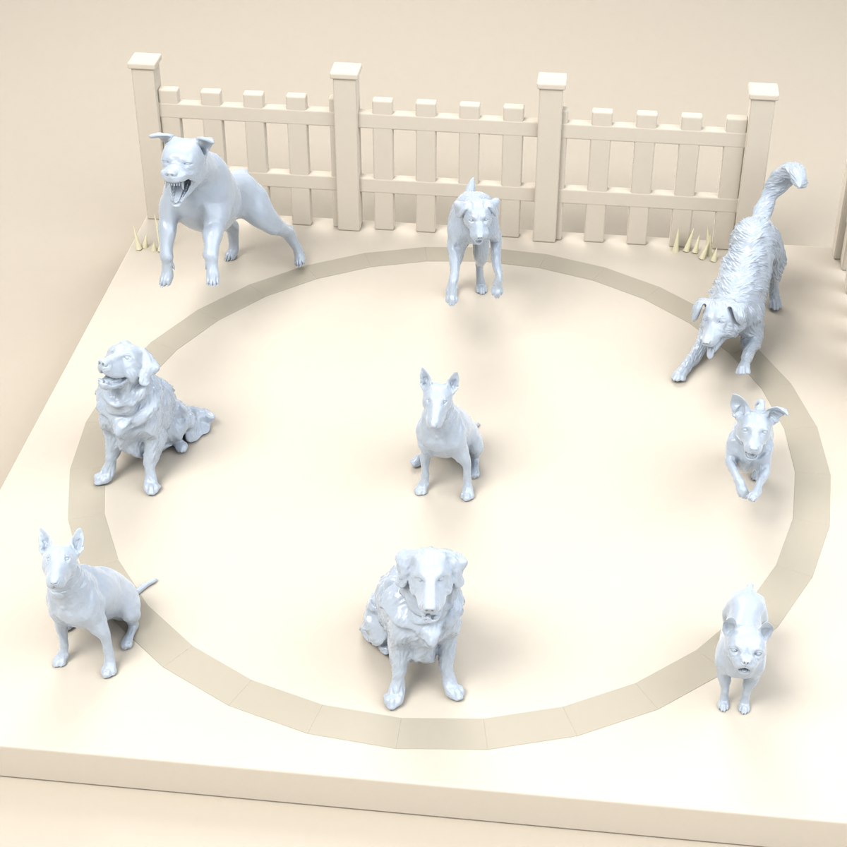 Foto de producto de modelismo de dioramas 2: miniatura de diorama de perros: nueve perros de distintas razas y poses (h0_52)