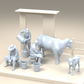 Diorama Modellbau Produktfoto 2: Diorama Bauernhof Set: Melkszene mit Bauern, Kuh, Kalb und Eimern (h0_33)