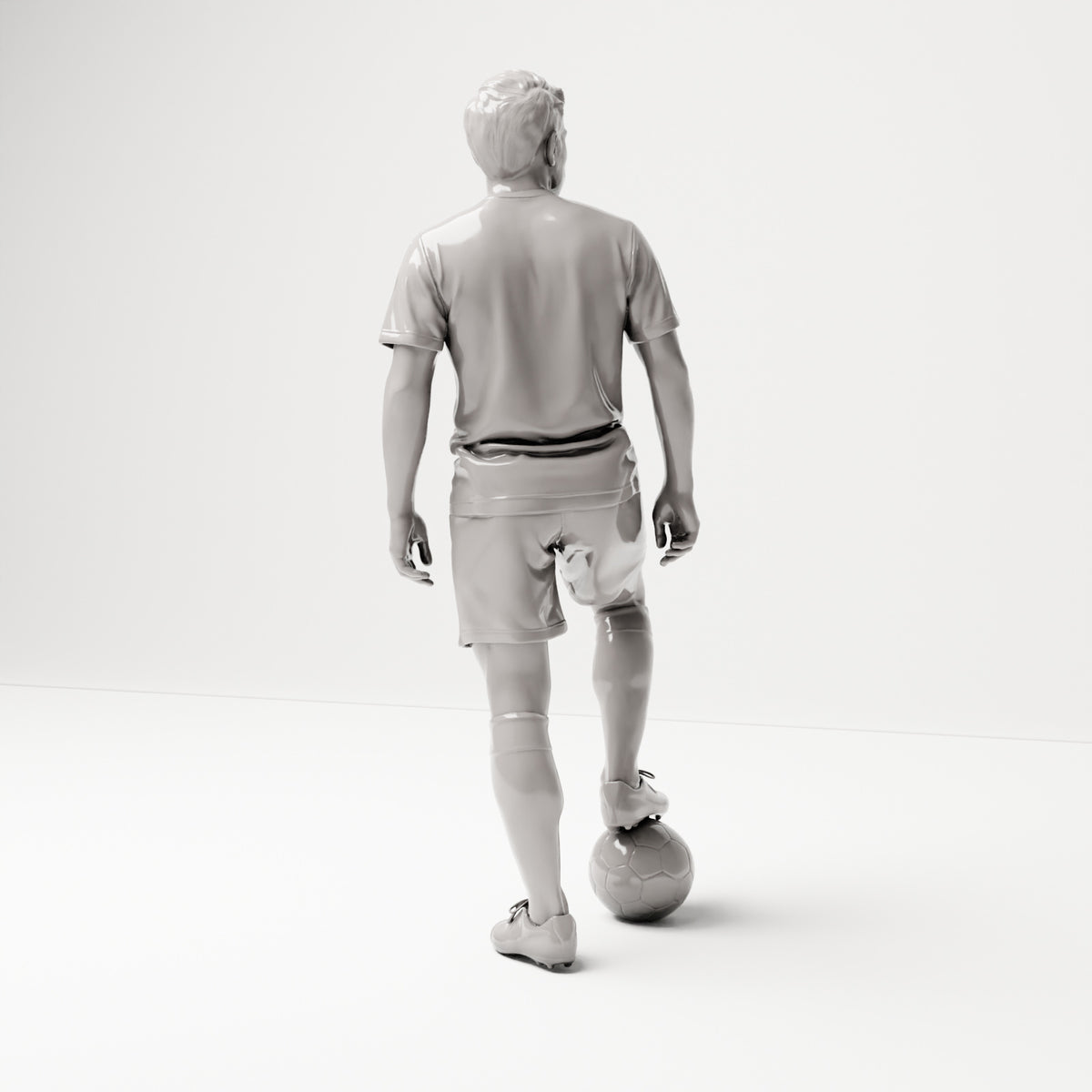 Stehende Figur: Fußballer mit Fuß auf Ball (B035) - Rueckansicht