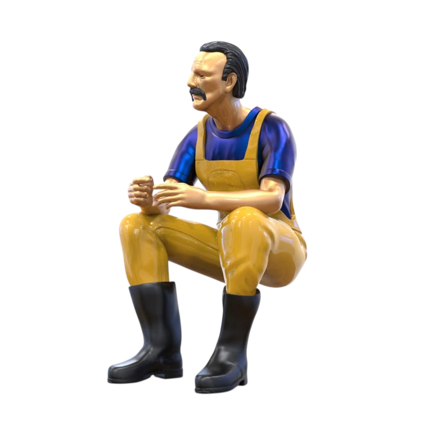 Diorama Modellbau Produktfoto 0: Sitzender Fischer mit Bart – Figur in Ölzeug und Gummistiefeln (Ref. Nr. 443)