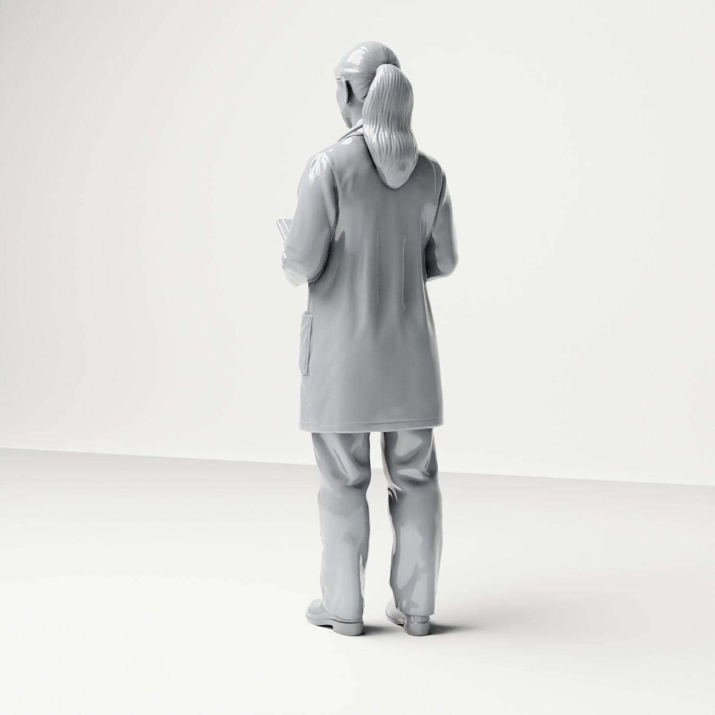 Foto de producto de maqueta para diorama 2: figura de pie: médica con portapapeles y estetoscopio (B044)