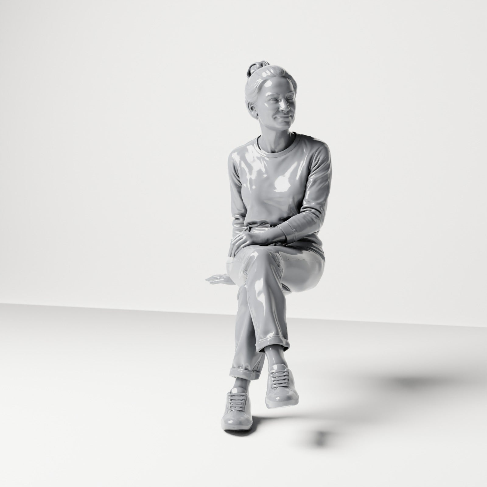Foto de producto de maqueta para diorama 0: figura sentada, espectadora con las piernas cruzadas y las manos en el regazo (B055)