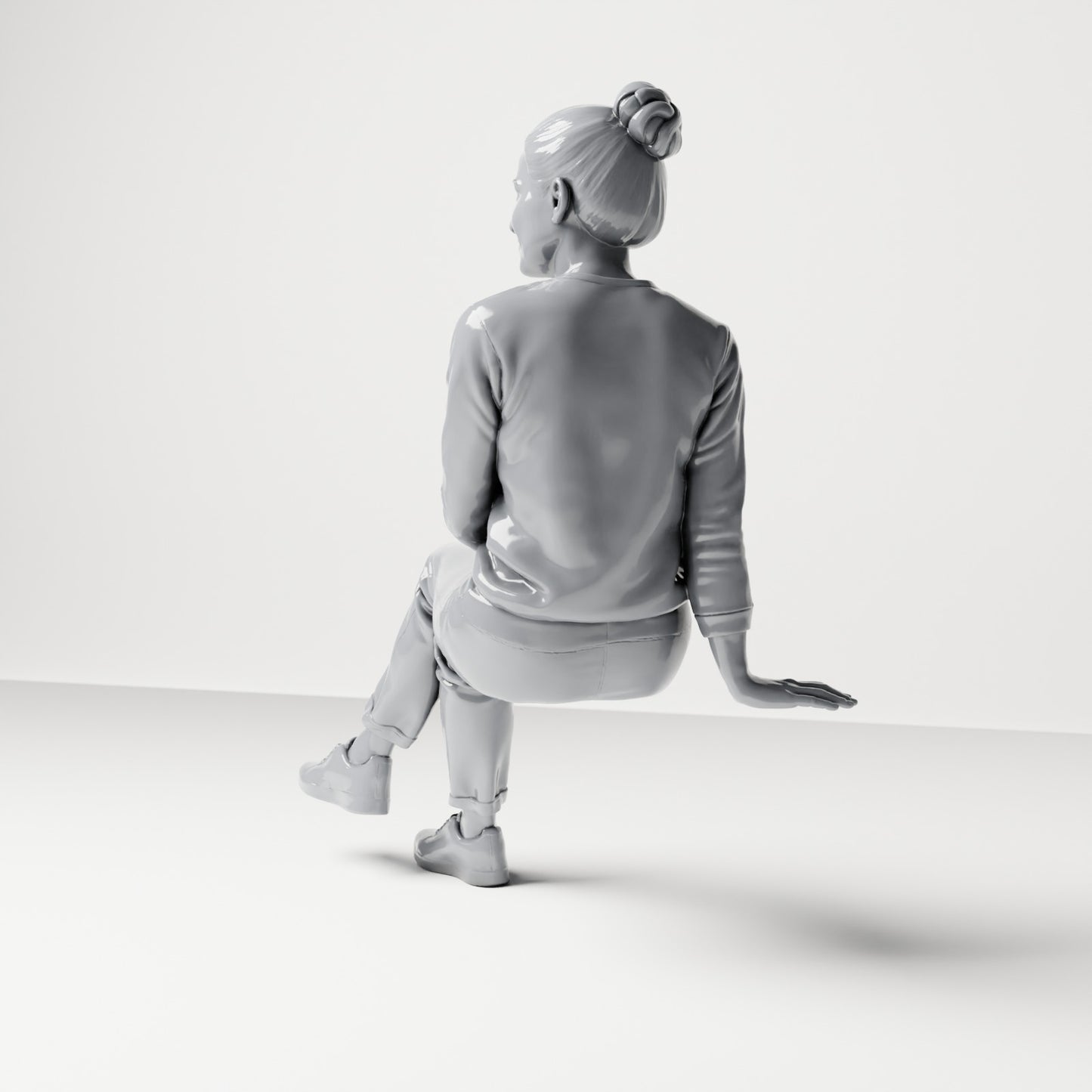 Foto de producto de maqueta para diorama 2: Figura sentada: espectadora con las piernas cruzadas y las manos en el regazo (B055)