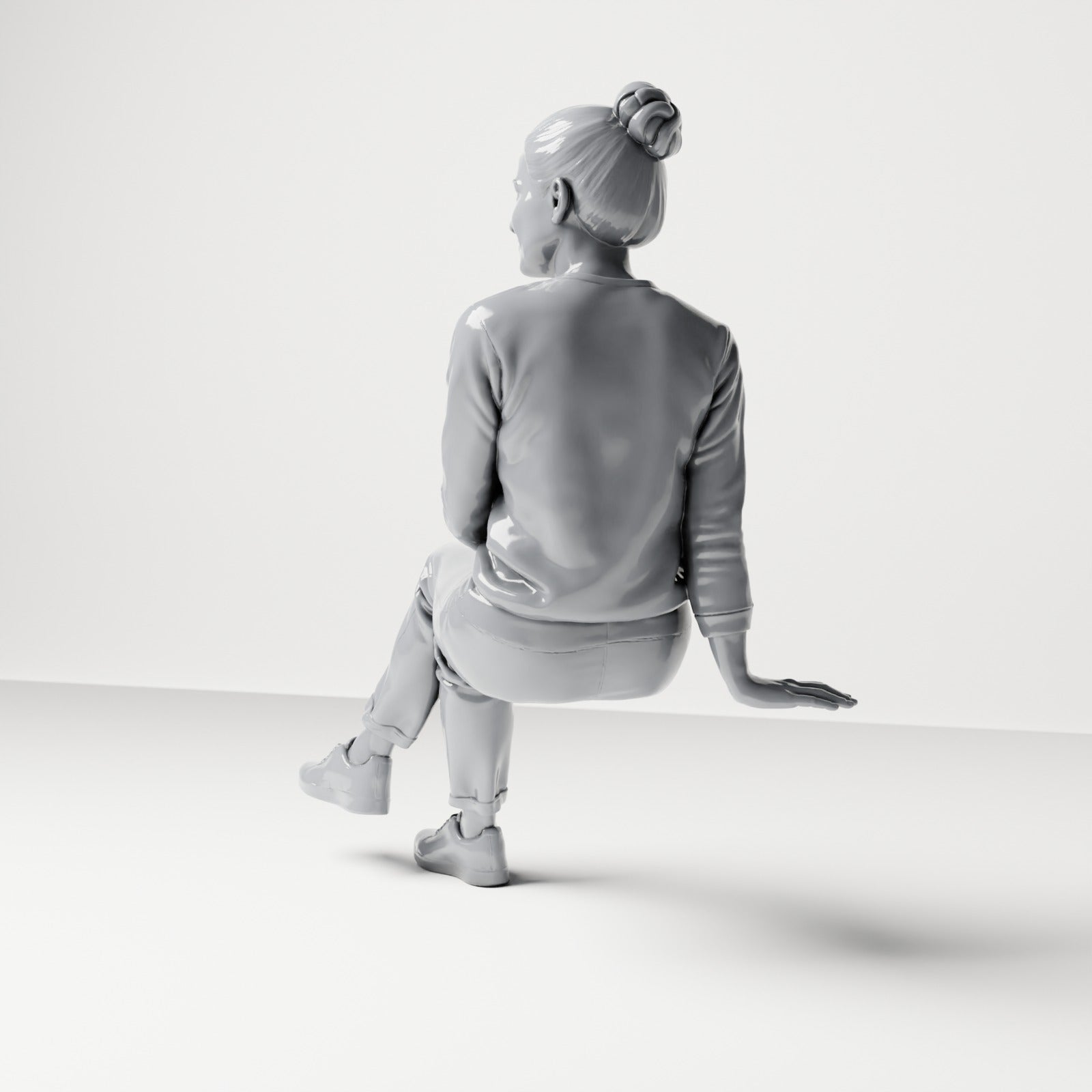 Foto de producto de maqueta para diorama 2: Figura sentada: espectadora con las piernas cruzadas y las manos en el regazo (B055)