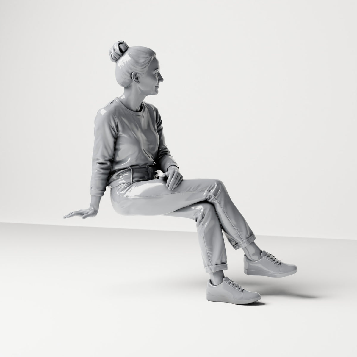 Foto de producto de maqueta para diorama 3: Figura sentada: espectadora con las piernas cruzadas y las manos en el regazo (B055)