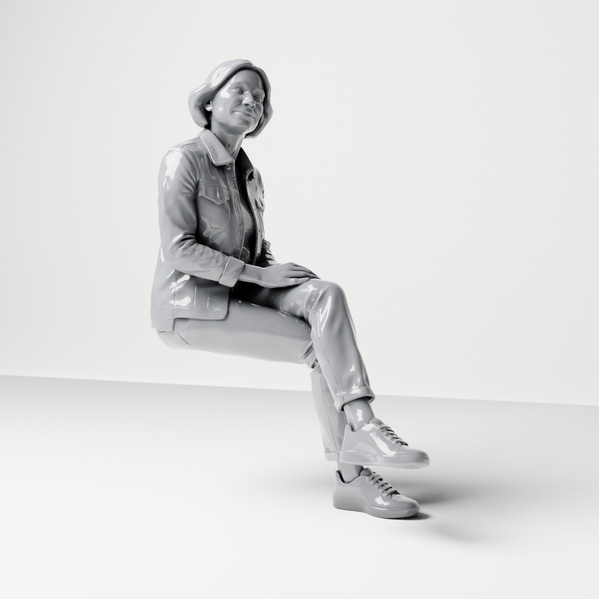 Foto de producto de maqueta para diorama 3: Figura sentada: espectadora con las piernas cruzadas y las manos sobre la rodilla (B056)