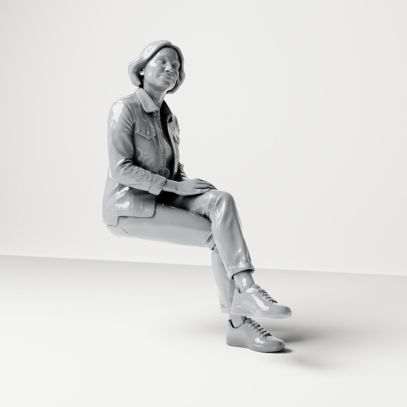 Foto de producto de maqueta para diorama 3: Figura sentada: espectadora con las piernas cruzadas y las manos sobre la rodilla (B056)