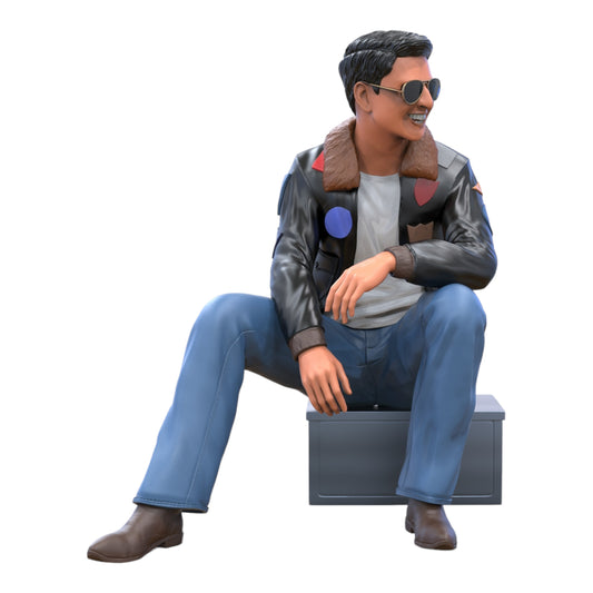 Produktfoto Diorama und Modellbau Miniatur Figur: Mann in Lederjacke und Sonnenbrille sitzend