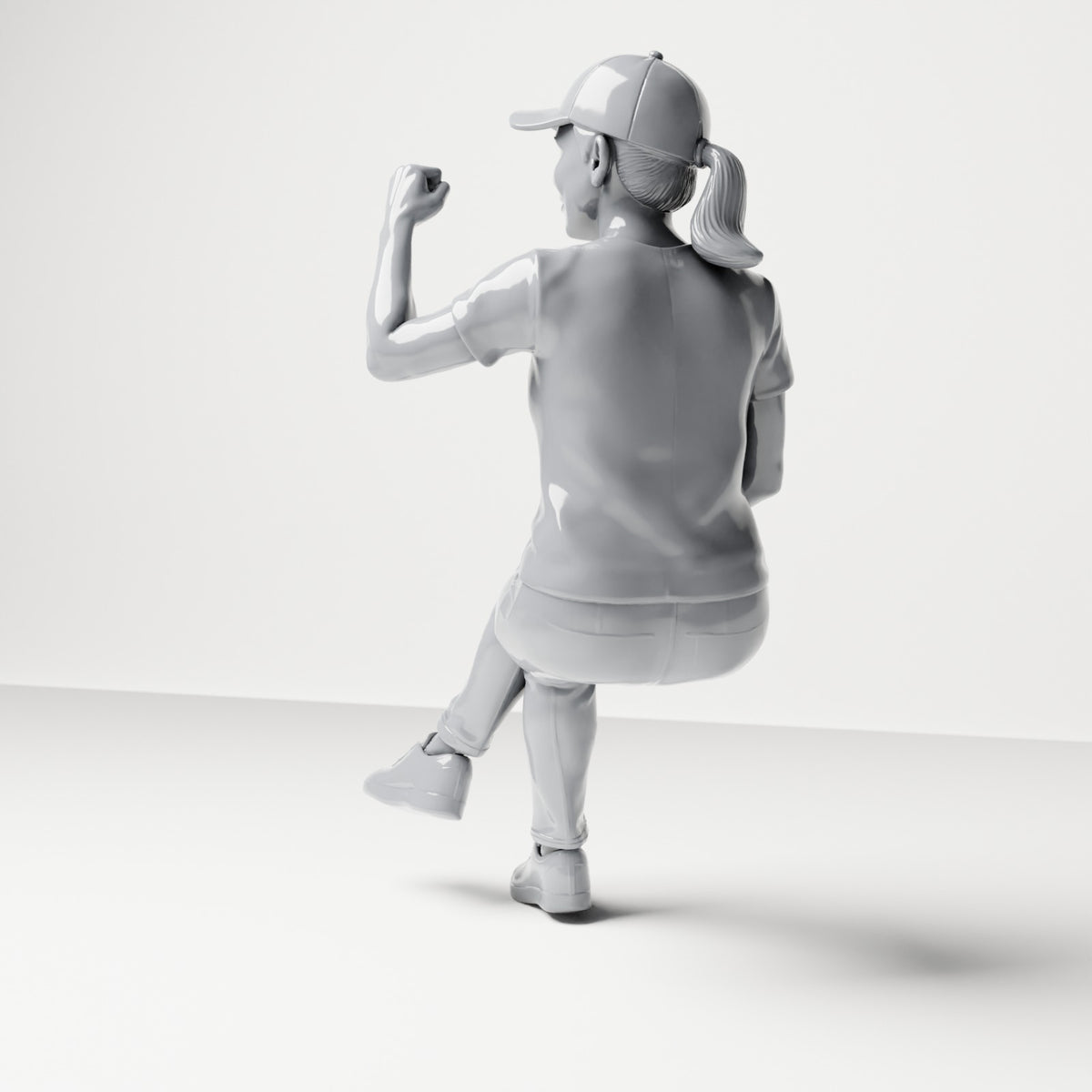 Foto de producto de maqueta para diorama 2: figura sentada, espectadora con las piernas cruzadas y el puño en alto (B057)